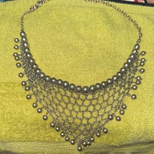 Vtg Art Deco Silver Beaded Bowls Mesh Bib Necklace!!!